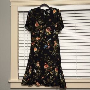 H&M WOMEN DRESS SIZE 10 FLORAL black birds lightweight gently used